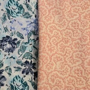 Cotton Quilting Fabric Pink Blue Floral Paisley Vintage Remnants